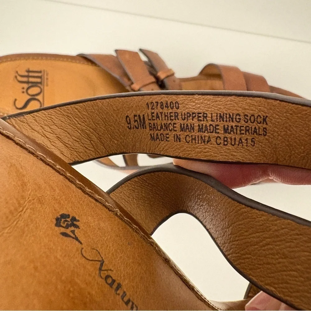 Sofft Brown Leather Strappy Buckle Block Heel Sandals - Picture 8 of 8